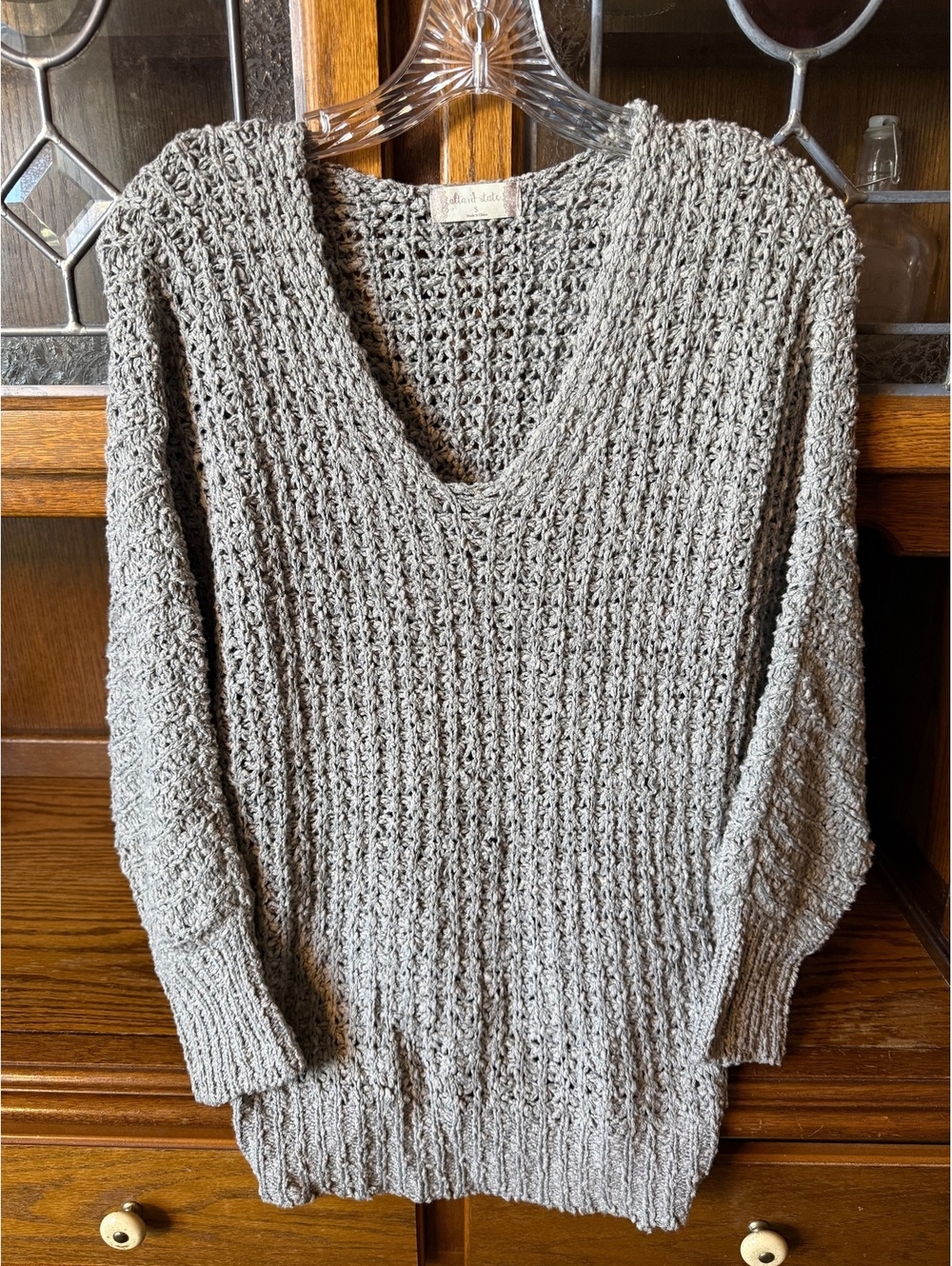 Altar'd State Open Knit Sweater S Grey Boho Oversized V-Neck
